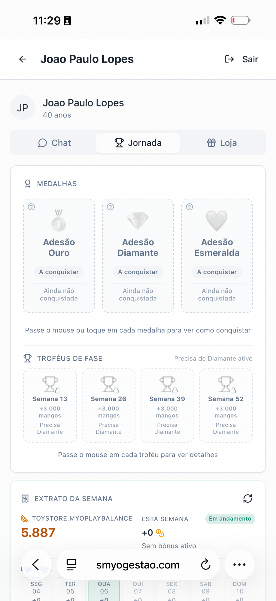 Jornada de medalhas e troféus do paciente no app Myoplay